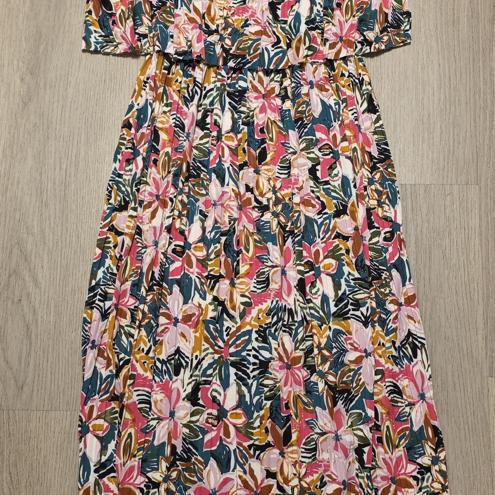 Sabrina Lauren Floral Women's Dress in Pink and Green, Size L